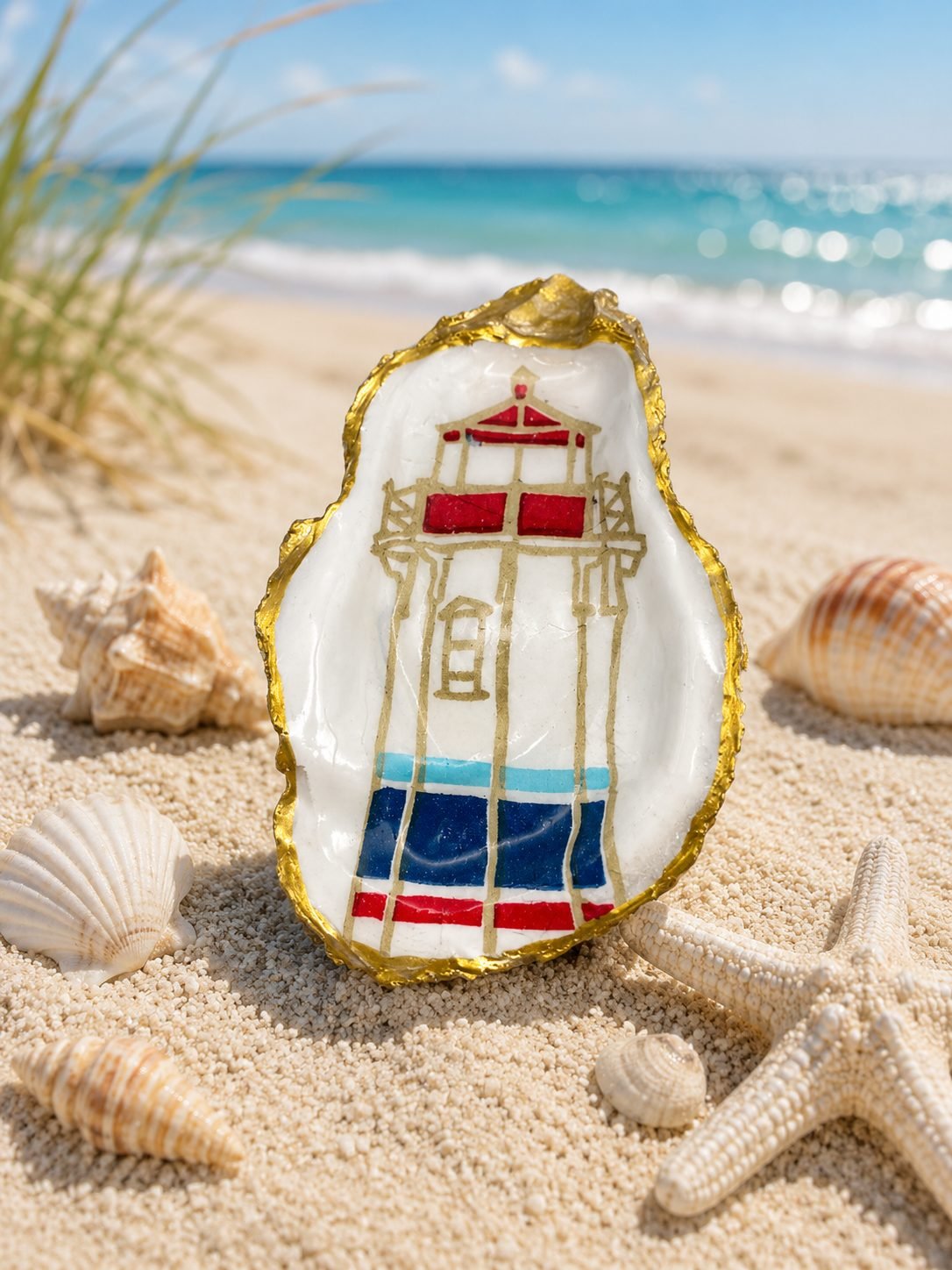 Oyster Shell Lighthouse Trinket Dish Medium