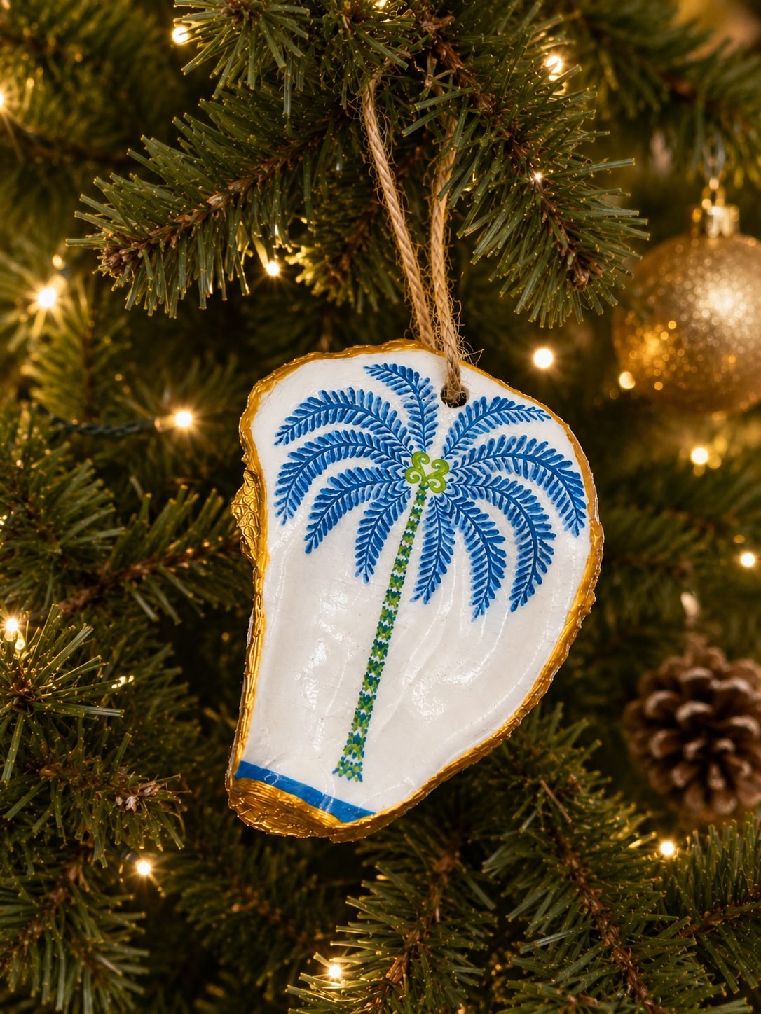 Palm Tree Oyster Shell Ornament — Coastal Christmas Decor