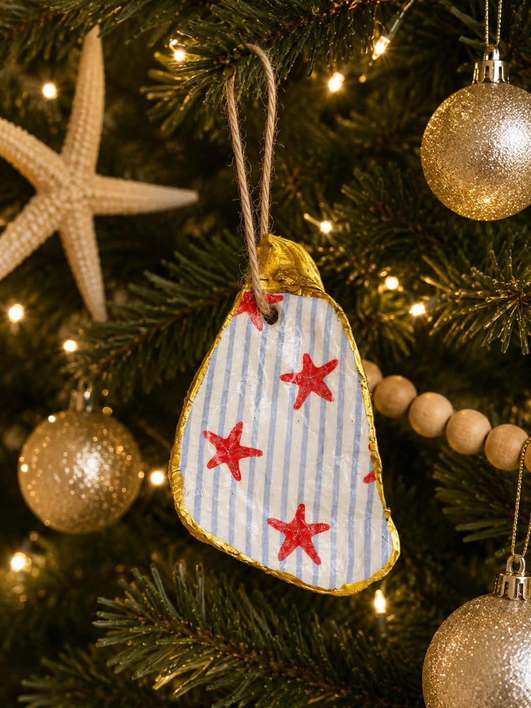 Stars and Stripes Oyster Shell Ornament — Patriotic Decor