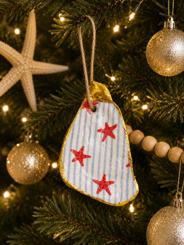 Stars and Stripes Oystershell Ornament — handmade oyster shell ornament