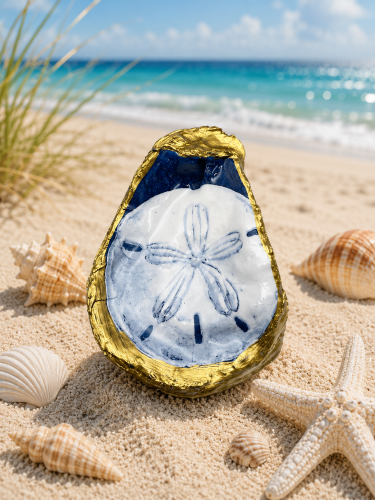Sand Dollar Oystershell Trinket Dish — handmade oyster shell trinket dishe