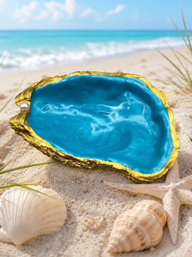 Ocean Blue Oyster Trinket Dish — handmade oyster shell trinket dishe