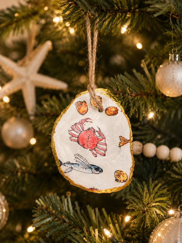 Oyster Shell Coastal Ornament Small — handmade oyster shell ornament