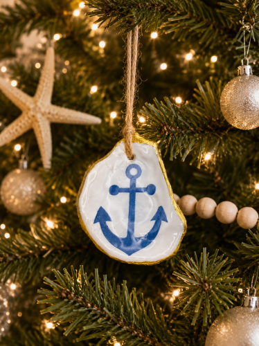 Oyster Shell Anchor Ornament Small — handmade oyster shell ornament